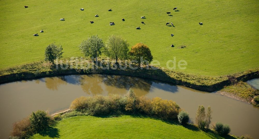 Luftbild Hamm - Kurven und Rundungen im Flußverlauf der Lippe an den Lippewiesen bei Hamm im Bundesland Nordrhein-Westfalen