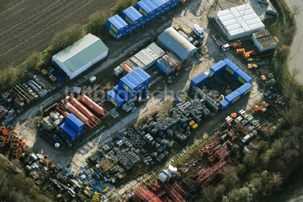 Luftaufnahme Rüdersdorf - Lagerfläche der Porr Equipment Services Deutschland GmbH im Gewerbegebiet in Rüdersdorf im Bundesland Brandenburg