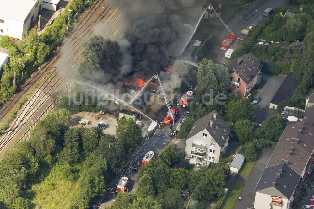 Hagen aus der Vogelperspektive: Lagerhalle in Hagen im Bundesland Nordrhein-Westfalenbei Großbrand komplett zerstört