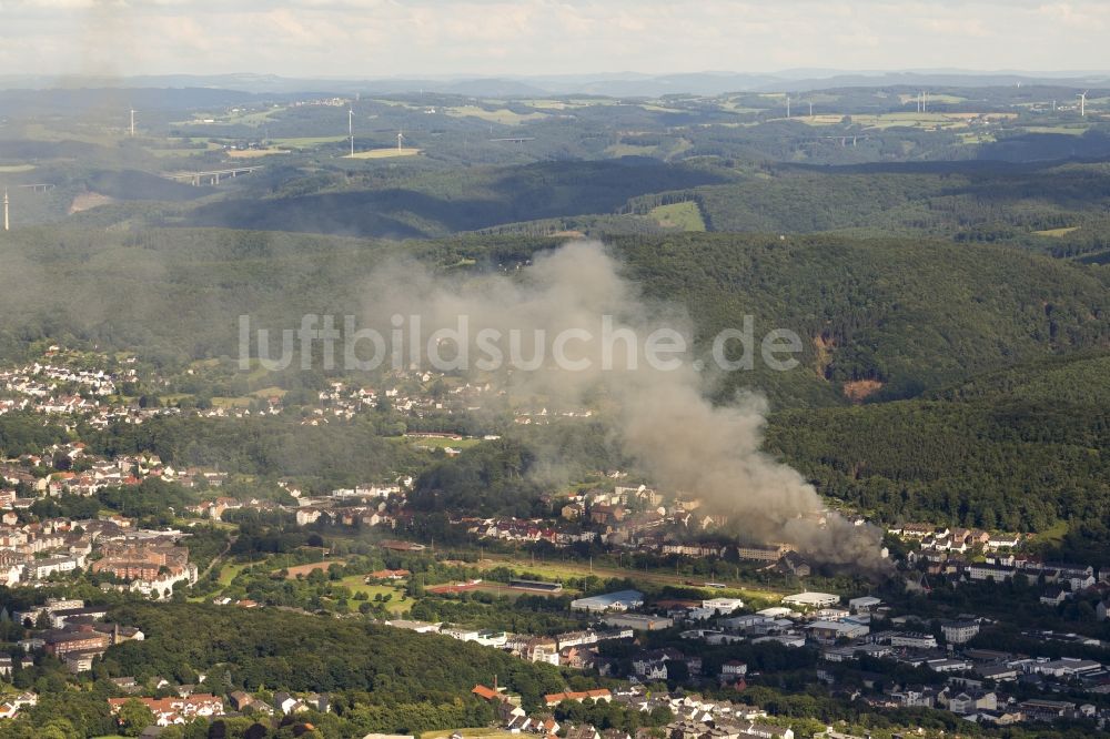 Luftbild Hagen - Lagerhalle in Hagen im Bundesland Nordrhein-Westfalenbei Großbrand komplett zerstört