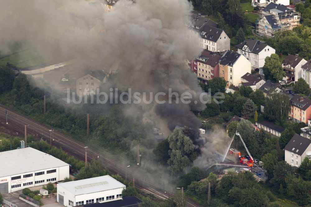 Luftaufnahme Hagen - Lagerhalle in Hagen im Bundesland Nordrhein-Westfalenbei Großbrand komplett zerstört