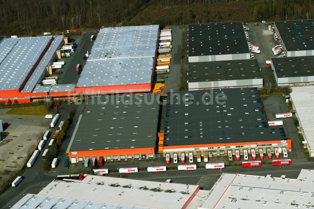 Dietzenbach von oben - Lagerhallen und Gebäude Spedition Bork GmbH & Co. KG in Dietzenbach im Bundesland Hessen, Deutschland