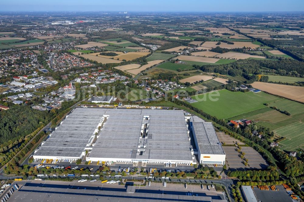 Luftbild Unna - Lagerhallen und Speditionsgebäude der DHL Solutions Fashion GmbH in Unna im Bundesland Nordrhein-Westfalen, Deutschland