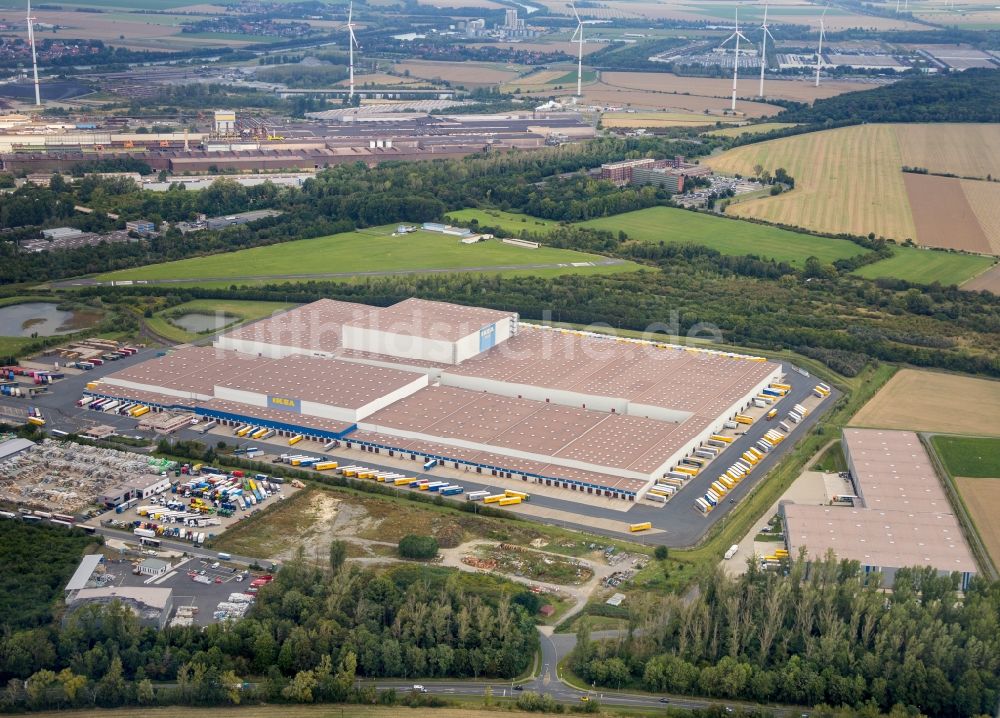 Luftaufnahme Salzgitter - Lagerhallen und Speditionsgebäude IKEA Distributionscenter in Salzgitter im Bundesland Niedersachsen, Deutschland