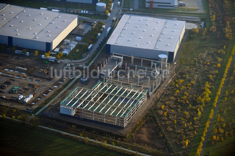 Schönefeld von oben - Lagerhallen und Speditionsgebäude - Neubau An den Gehren - Mizarstraße in Schönefeld im Bundesland Brandenburg, Deutschland