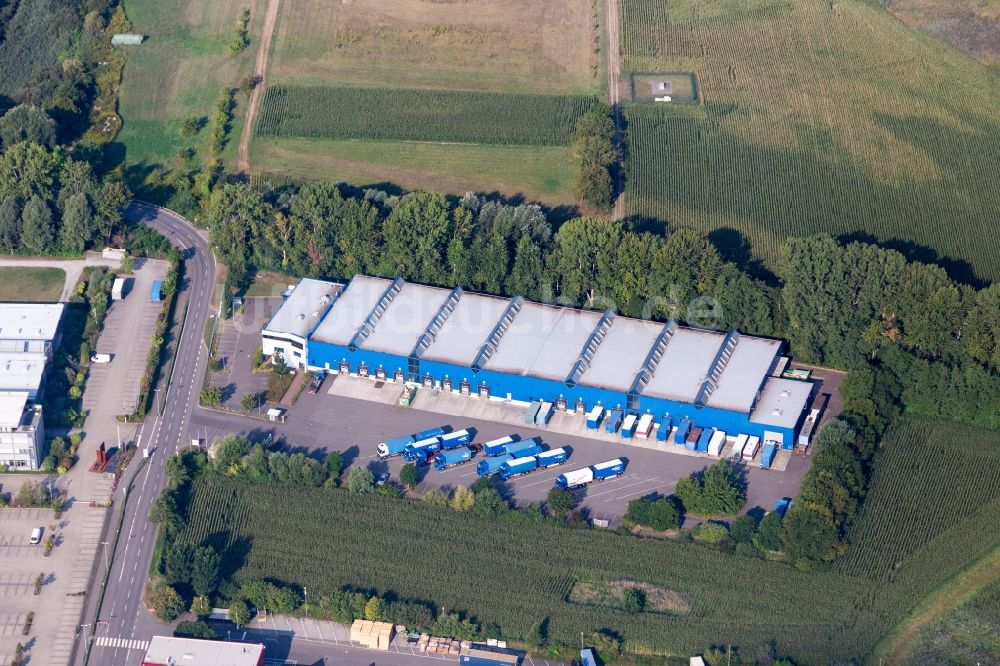 Luftbild Germersheim - Lagerhallen und Speditionsgebäude der G. Peter Reber Möbel-Logistik GmbH in Germersheim im Bundesland Rheinland-Pfalz, Deutschland