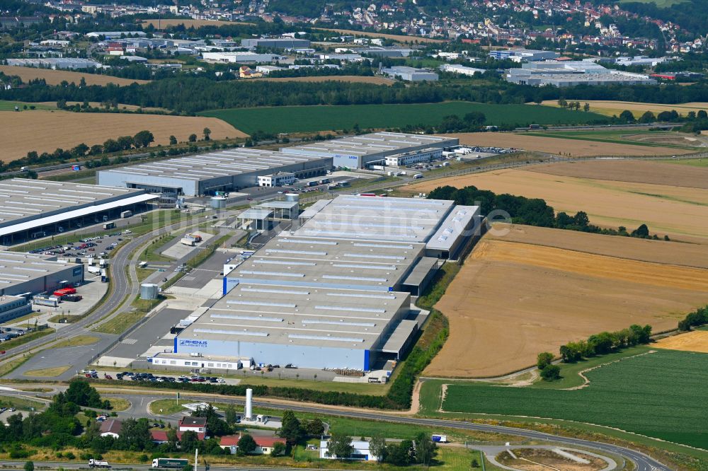 Luftaufnahme Meerane - Lagerhallen und Speditionsgebäude der Rhenus Warehousing Solutions SE & Co. KG in Meerane im Bundesland Sachsen, Deutschland