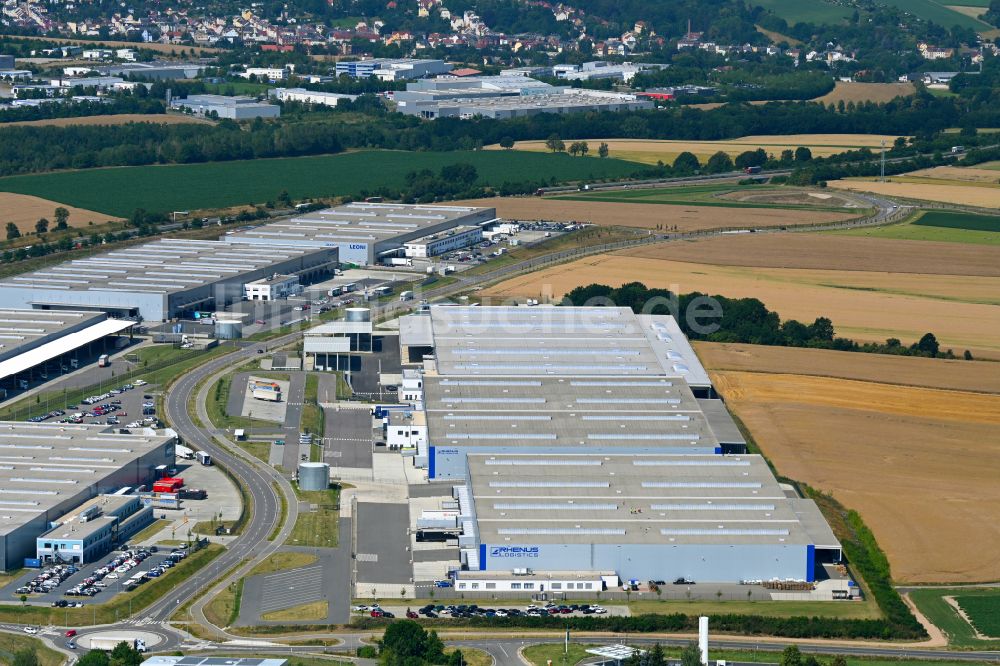 Luftaufnahme Meerane - Lagerhallen und Speditionsgebäude der Rhenus Warehousing Solutions SE & Co. KG in Meerane im Bundesland Sachsen, Deutschland