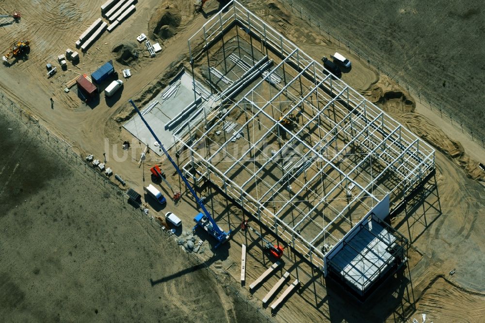 Hennigsdorf aus der Vogelperspektive: Lagerhaus- Gebäude- Neubau an der Fabrikstraße im Gewerbegebiet in Hennigsdorf im Bundesland Brandenburg, Deutschland