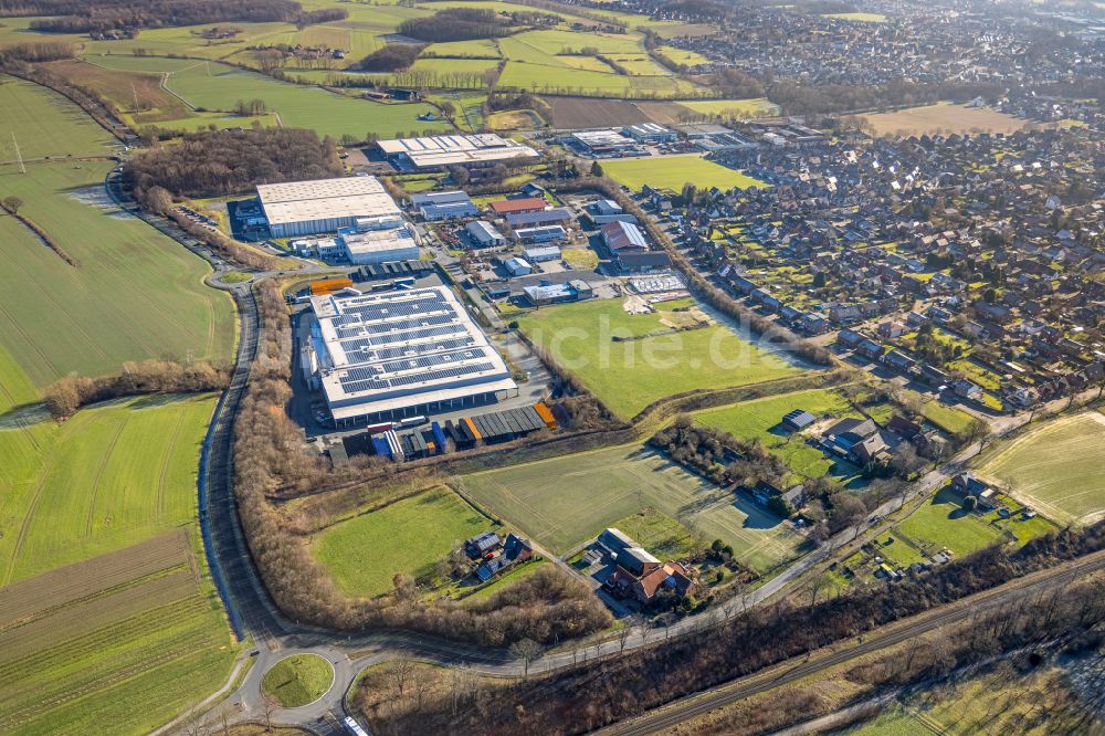 Luftaufnahme Werne - Lagerhauskomplex- Gebäude im Gewerbegebiet der Bohnen Logistik GmbH & Co. KG in Werne im Bundesland Nordrhein-Westfalen, Deutschland