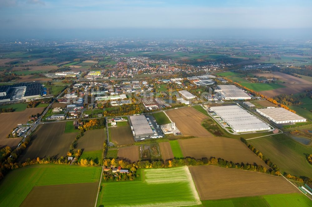 Hamm von oben - Lagerhauskomplex- Gebäude im Gewerbegebiet Rhynern-Süd in Hamm im Bundesland Nordrhein-Westfalen