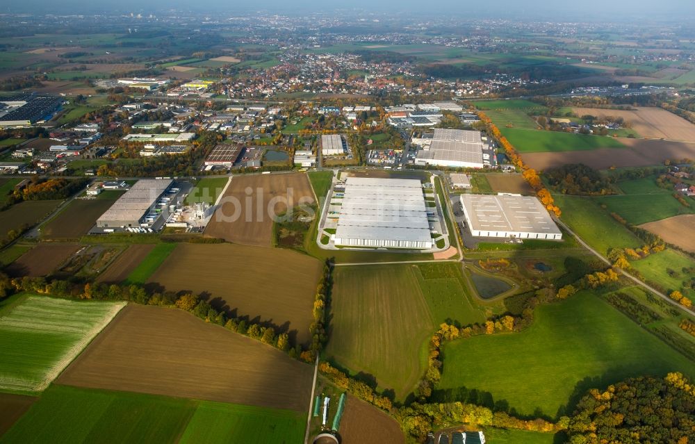 Hamm aus der Vogelperspektive: Lagerhauskomplex- Gebäude im Gewerbegebiet Rhynern-Süd in Hamm im Bundesland Nordrhein-Westfalen