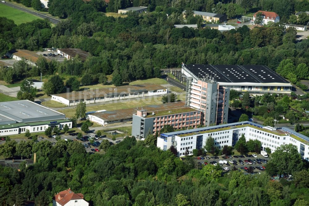 Leipzig aus der Vogelperspektive: Lagerhauskomplex- Gebäude im Gewerbegebiet am Verkehrsinstitut Leipzig GmbH am Handelsplatz in Leipzig im Bundesland Sachsen