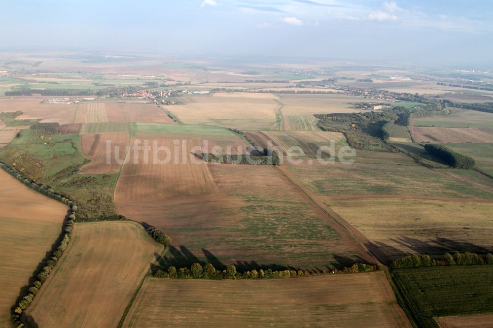 Luftaufnahme Mühlhausen - Landschaft / Herbstlandschaft abgeernteter Felder am Stadtrand von Mühlhausen im Bundesland Thüringen