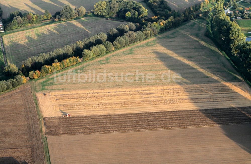 Luftaufnahme Mühlhausen - Landschaft / Herbstlandschaft abgeernteter Felder am Stadtrand von Mühlhausen im Bundesland Thüringen