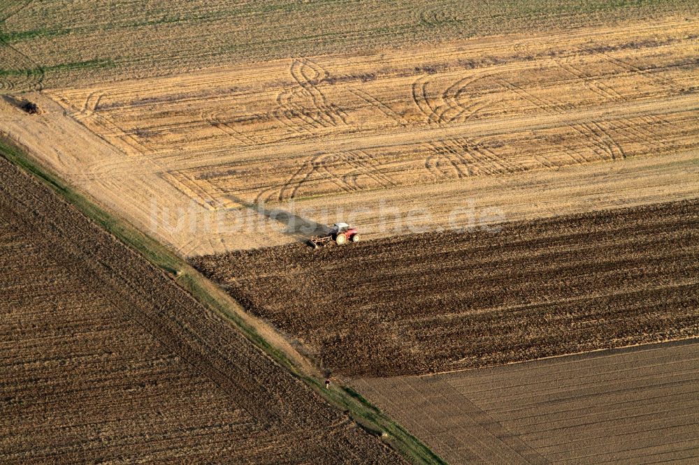 Mühlhausen aus der Vogelperspektive: Landschaft / Herbstlandschaft abgeernteter Felder am Stadtrand von Mühlhausen im Bundesland Thüringen