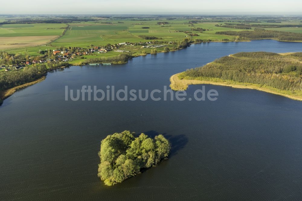 Rechlin von oben - Landschaft am Kleinen Müritz See mit Baumwall Herzinsel an der Mecklenburger Seenplatte in Rechlin im Bundesland Mecklenburg-Vorpommern