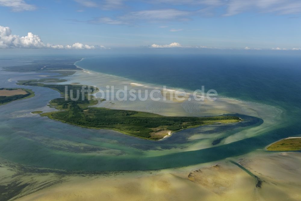 Ummanz aus der Vogelperspektive: Landschaft der Ostseeküste der Insel Hiddensee bei Ummanz im Bundesland Mecklenburg-Vorpommern