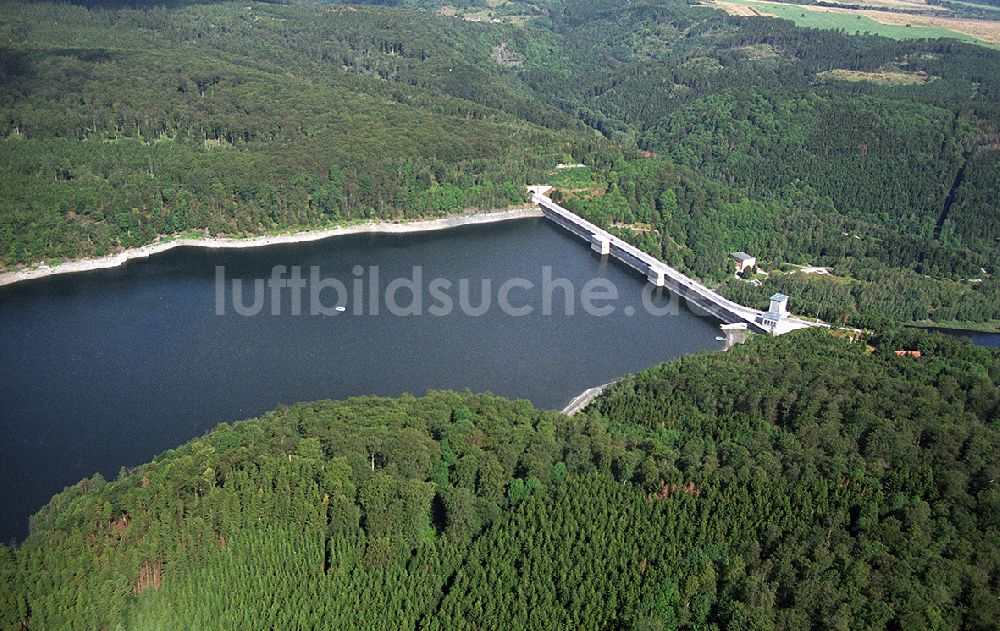 Thale von oben - Landschaft der Rappbodetalsperre , eine aus Talsperre, Wasserwerk, Wasserkraftwerk und Stausee bestehende Stauanlage im Harz in Sachsen-Anhalt