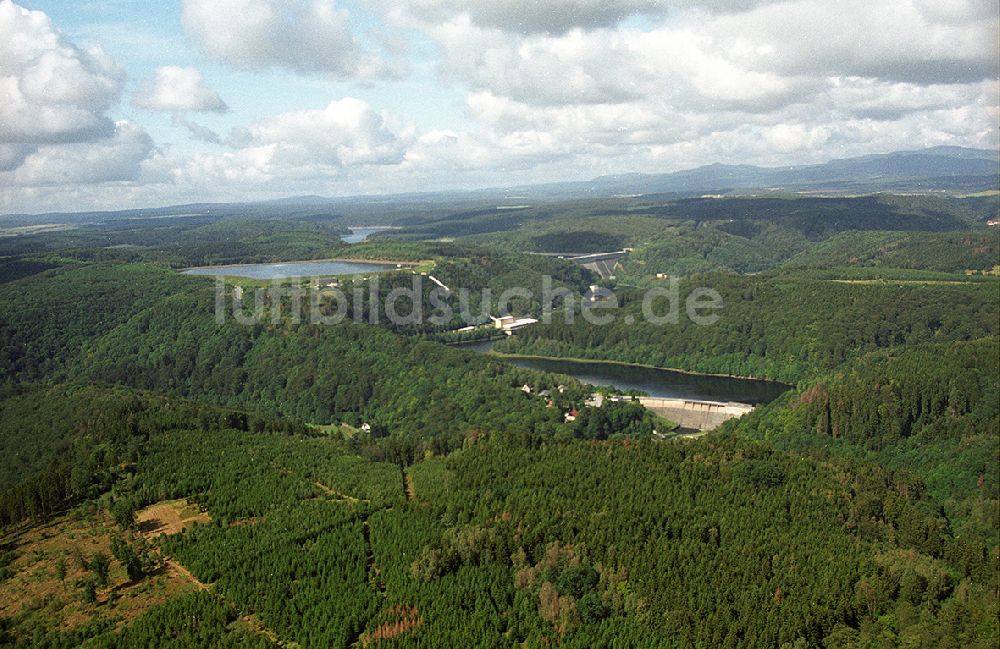 Luftaufnahme Thale - Landschaft der Rappbodetalsperre , eine aus Talsperre, Wasserwerk, Wasserkraftwerk und Stausee bestehende Stauanlage im Harz in Sachsen-Anhalt