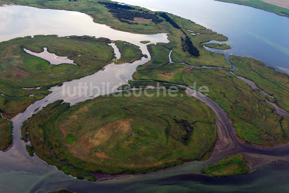 Pramort aus der Vogelperspektive: Landschaft vor dem Schaproder Bodden