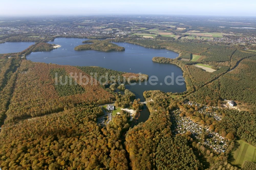 Haltern am See aus der Vogelperspektive: Landschaft des Wassersport Zentrum auf dem Halterner Stausee an der Talsperre Haltern im Bundesland Nordrhein-Westfalen