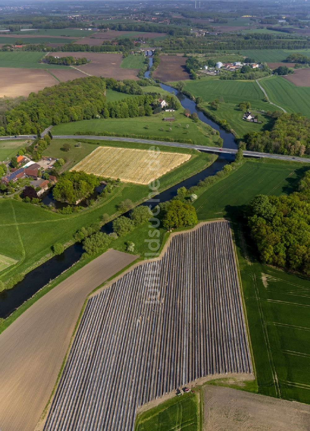 Luftbild Olfen - Landschaft der Wiesen und Felder am Hotel-Restaurant Zur Rauschenburg bei Olfen im Bundesland Nordrhein-Westfalen NRW