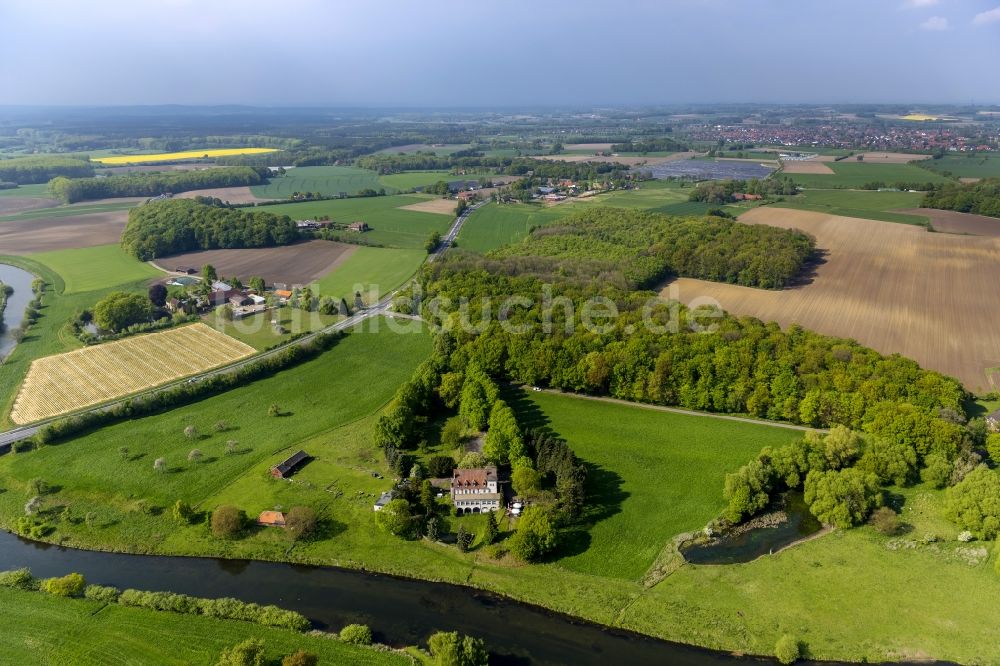 Luftbild Olfen - Landschaft der Wiesen und Felder am Hotel-Restaurant Zur Rauschenburg bei Olfen im Bundesland Nordrhein-Westfalen NRW