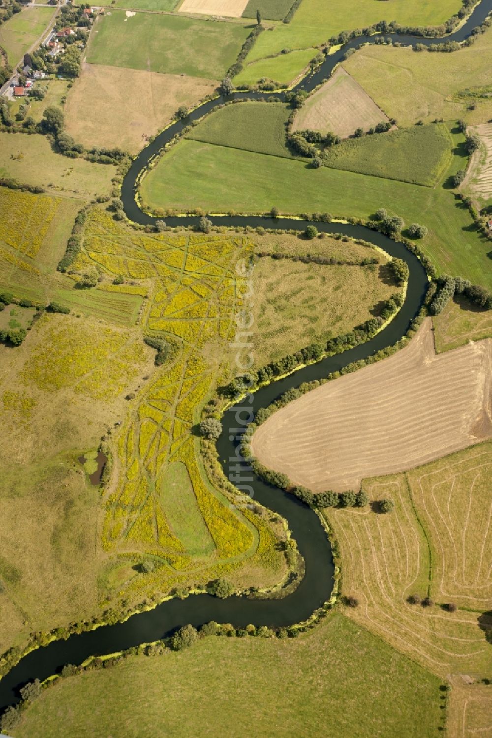 Luftbild Bergkamen - Landschaft der Wiesen und Felder der Lippeauen an der Lippe bei Bergkamen im Bundesland Nordrhein-Westfalen