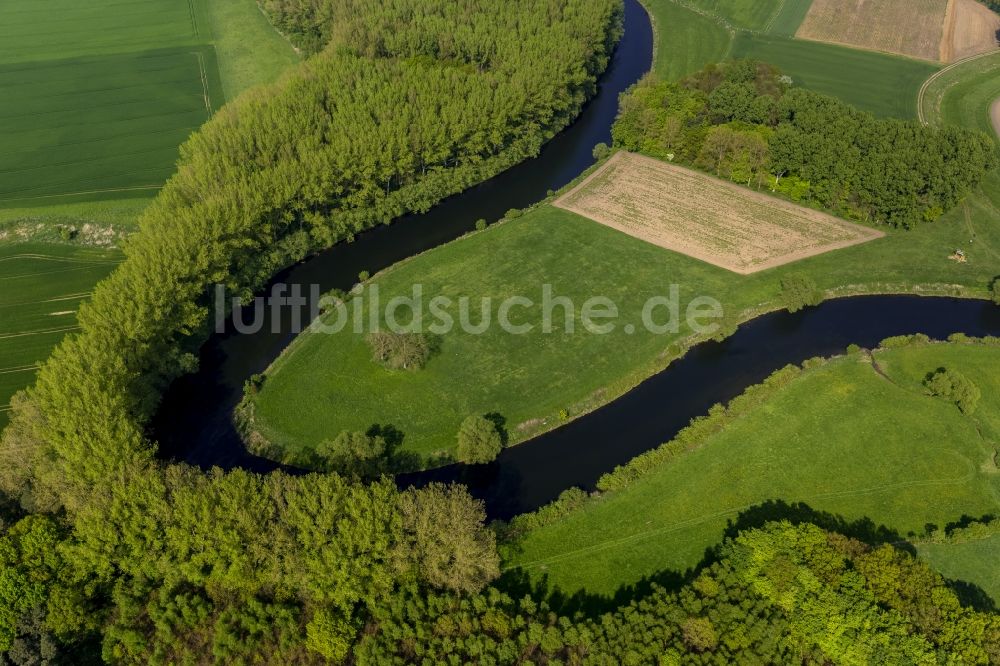 Luftbild Olfen - Landschaft der Wiesen und Felder an den Lippemäander, Lippeschleife der Lippeauen an der Lippe bei Olfen im Bundesland Nordrhein-Westfalen NRW