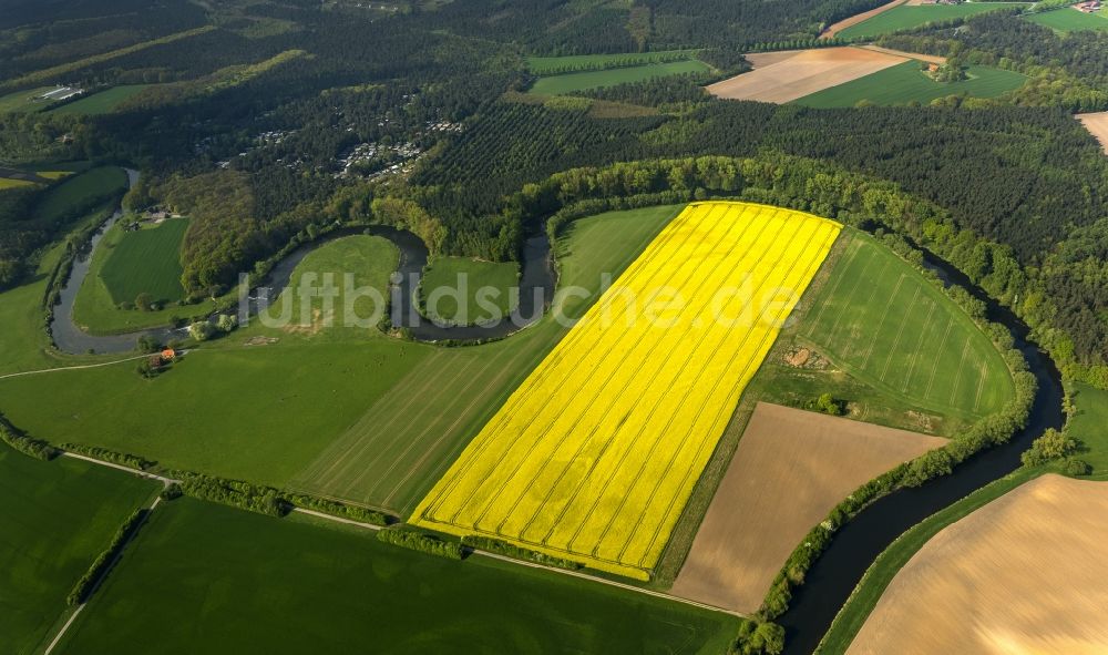 Luftbild Olfen - Landschaft der Wiesen und Felder an den Lippemäander, Lippeschleife der Lippeauen an der Lippe bei Olfen im Bundesland Nordrhein-Westfalen NRW