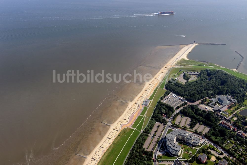 Luftaufnahme Cuxhaven - Landspitze an der Elbmündung im Kurviertel Döse in Cuxhaven im Bundesland Niedersachsen