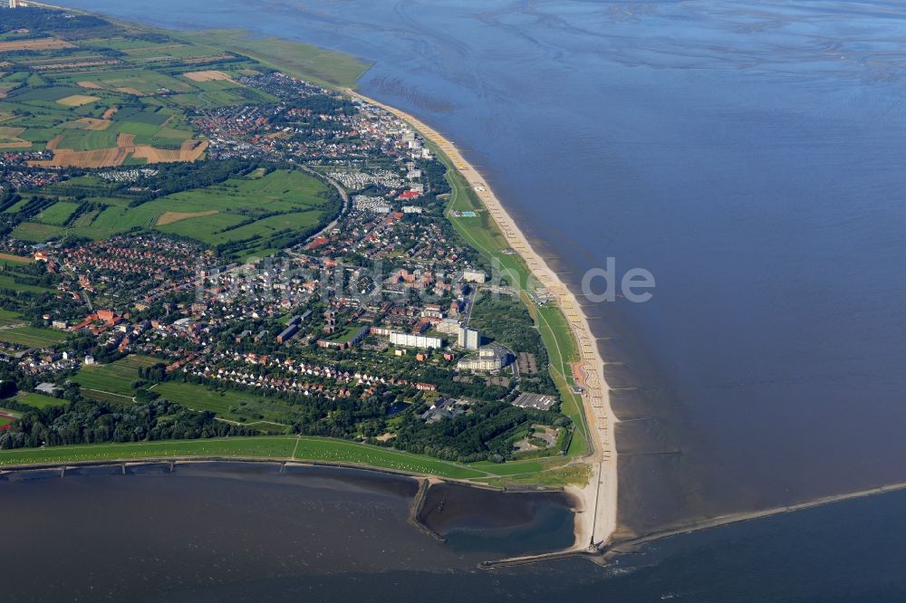 Cuxhaven aus der Vogelperspektive: Landspitze an der Elbmündung im Kurviertel Döse in Cuxhaven im Bundesland Niedersachsen