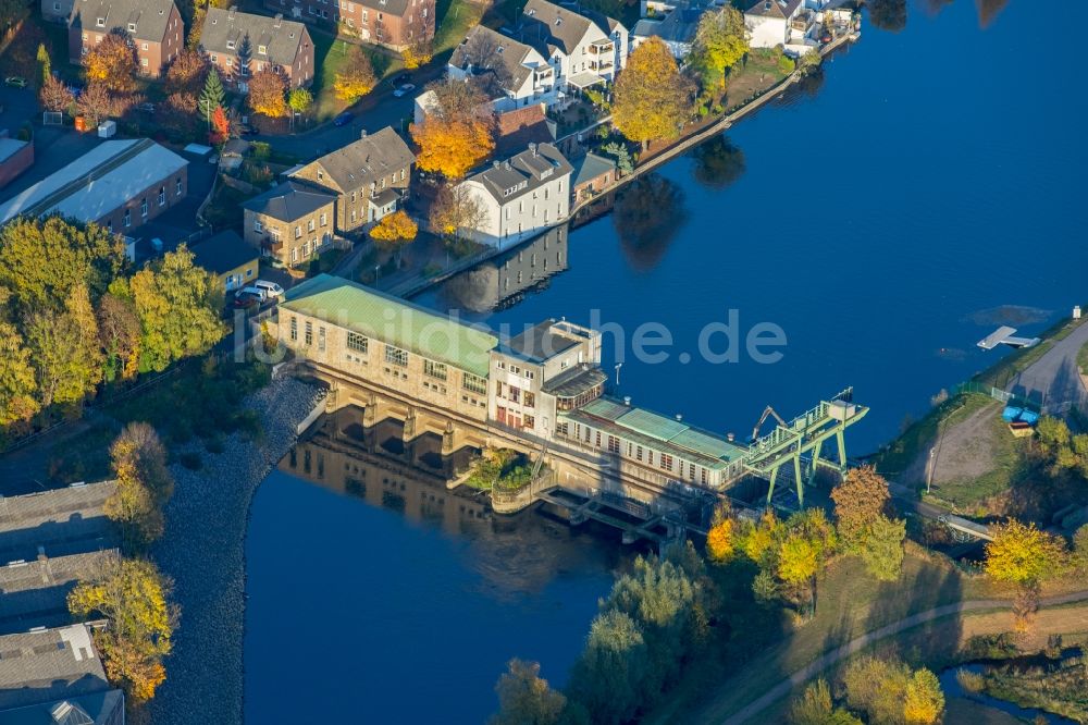 Wetter (Ruhr) von oben - Laufwasserkraftwerk am Obergraben an der Ruhr in Wetter (Ruhr) im Ruhrgebiet im Bundesland Nordrhein-Westfalen