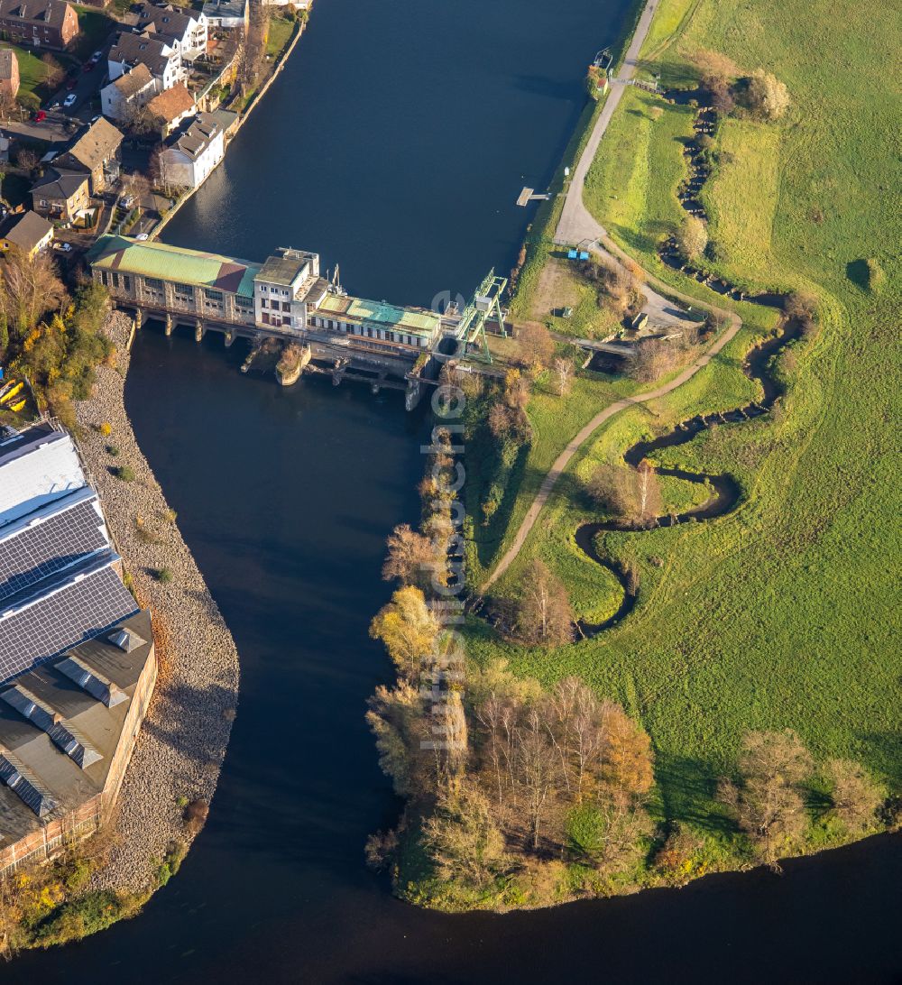 Luftaufnahme Wetter (Ruhr) - Laufwasserkraftwerk am Obergraben an der Ruhr in Wetter (Ruhr) im Ruhrgebiet im Bundesland Nordrhein-Westfalen