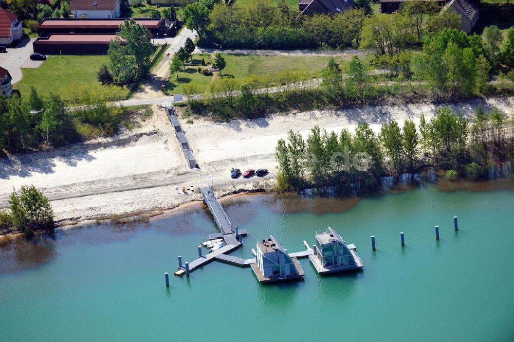 Geierswalde von oben - Lausitz Resort - Schwimmende Häuser am Geierswalder See in Sachsen