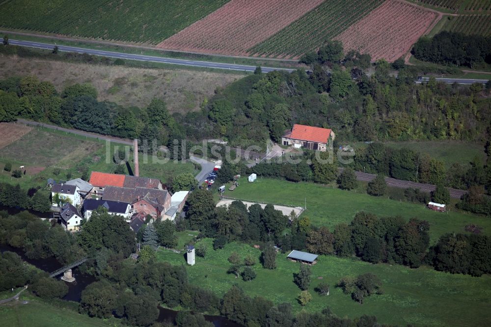 Luftaufnahme Merxheim - Lederwerkstatt in der Gänsmühle von Merxheim Verbandsgemeinde Bad Sobernheim im Bundesland Rheinland-Pfalz