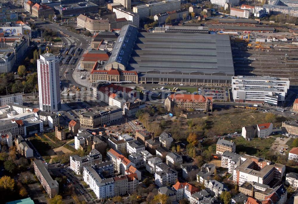 Luftbild Leipzig - Leipzig Zentrum-Ost, Graphisches Viertel und der Hauptbahnhof