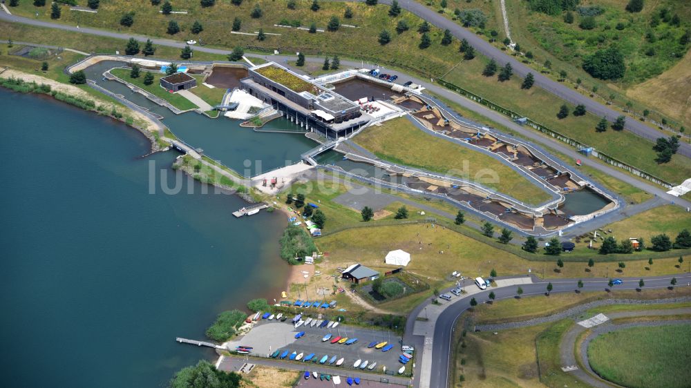 Markkleeberg von oben - Leistungssport- Zentrum und Kanu- und Kajak- Wassersport- Rennstrecke Kanupark Markkleeberg an der Wildwasserkehre in Markkleeberg im Bundesland Sachsen, Deutschland