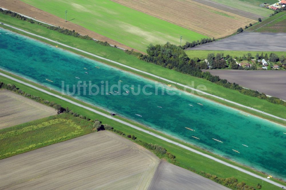 Oberschleißheim von oben - Leistungssport- Zentrum der Regattastrecken - Rennbahn Olympia-Regattastrecke an der Dachauer Straße in Oberschleißheim im Bundesland Bayern, Deutschland