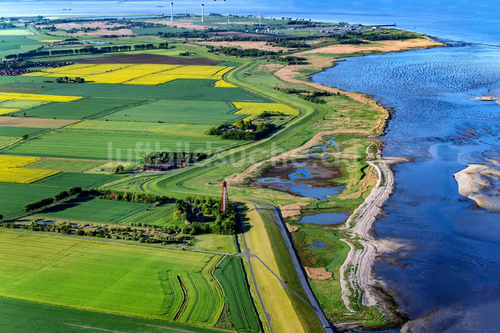 Krummhörn von oben - Leuchtturm Campener Leuchtturm in Krummhörn im Bundesland Niedersachsen, Deutschland