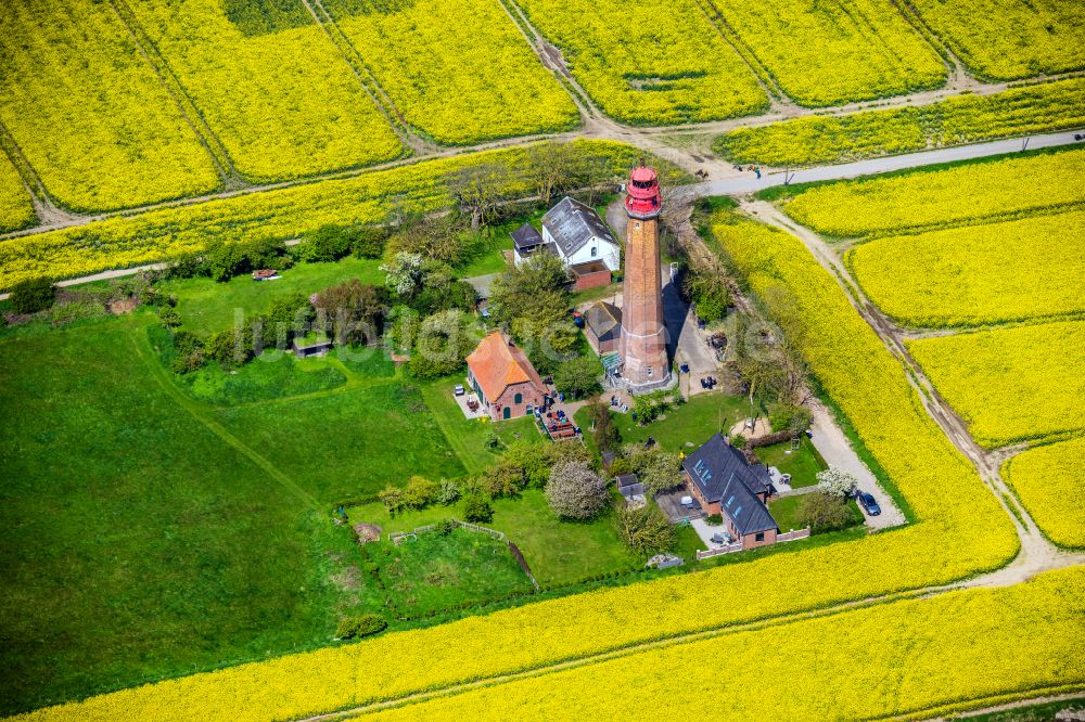 Fehmarn von oben - Leuchtturm Flüggerstrand in Flügge auf der Ostseeinsel Fehmarn