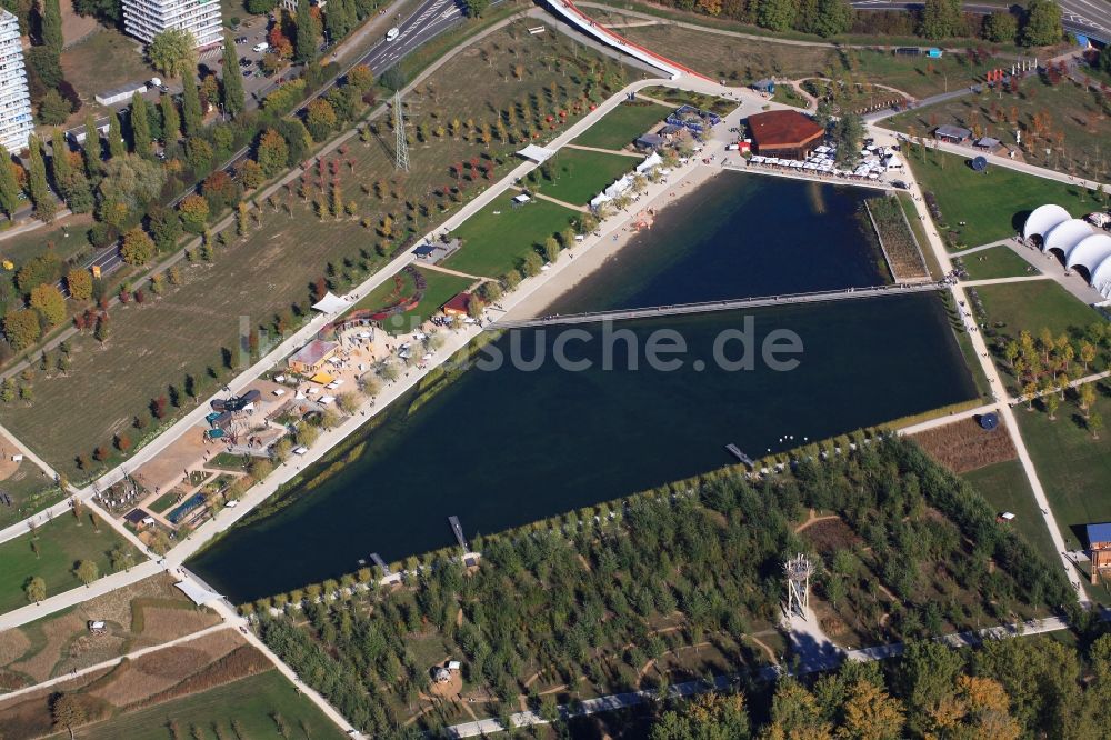 Luftbild Lahr/Schwarzwald - LGS Seepark Ausstellungsgelände auf dem Areal der Landesgartenschau 2018 in Lahr/Schwarzwald im Bundesland Baden-Württemberg, Deutschland