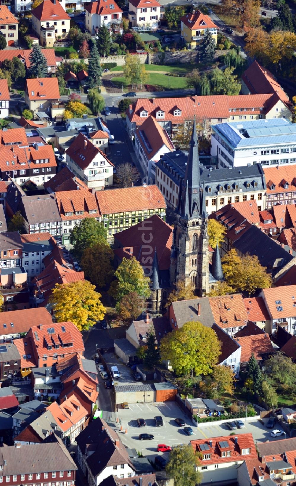 Luftaufnahme Wernigerode - Liebfrauenkirche im Stadtzentrum von Wernigerode im Bundesland Sachsen-Anhalt