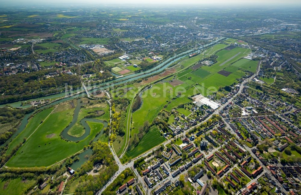 Luftaufnahme Hamm - Lippeauen am Ufer des Flusses Lippe und des Datteln-Hamm-Kanal im Norden der Stadt Hamm im Bundesland Nordrhein-Westfalen