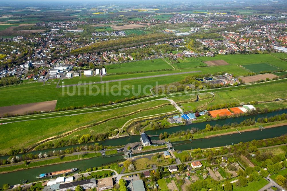 Hamm aus der Vogelperspektive: Lippeauen am Ufer des Flusses Lippe und des Datteln-Hamm-Kanal im Norden der Stadt Hamm im Bundesland Nordrhein-Westfalen