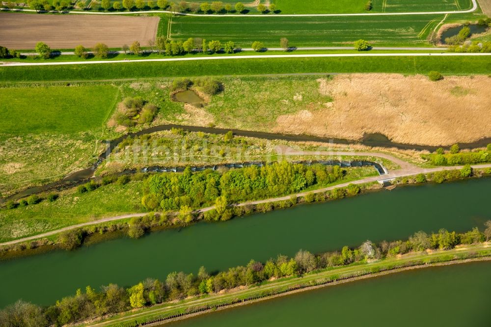 Luftaufnahme Hamm - Lippeauen am Ufer des Flusses Lippe und des Datteln-Hamm-Kanal im Norden der Stadt Hamm im Bundesland Nordrhein-Westfalen