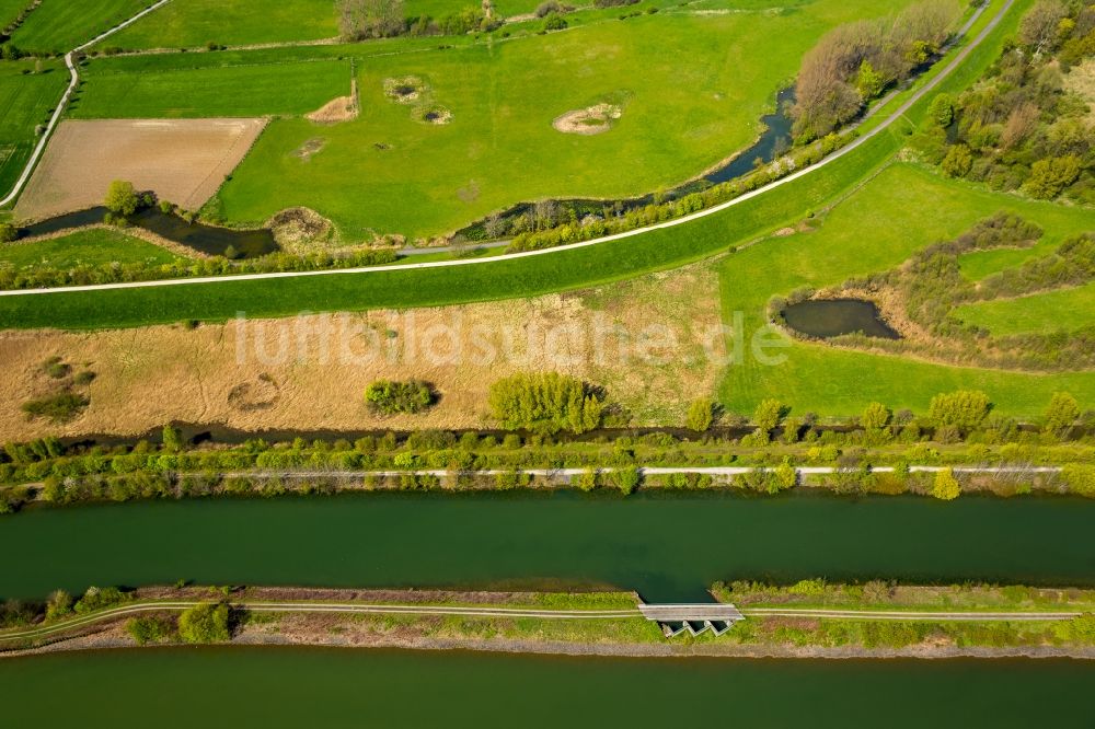 Hamm von oben - Lippeauen am Ufer des Flusses Lippe und des Datteln-Hamm-Kanal im Norden der Stadt Hamm im Bundesland Nordrhein-Westfalen