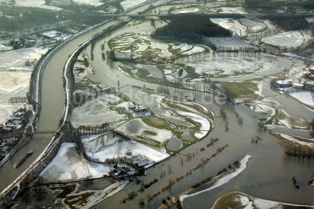 Luftaufnahme Dorsten - Lippehochwasser am Ufer der Lippe an den Dorstener Seenplatte bei Dorsten im Bundesland Nordrhein-Westfalen