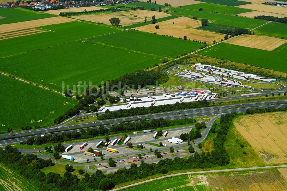 Luftbild Bantorf - LKW- Abstellflächen an der Tank- und Rastanlage der BAB A2 - Rastplatz Bückethaler Knick Süd in Bantorf im Bundesland Niedersachsen, Deutschland